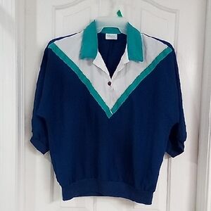 Retro Navy and Teal Women's Top